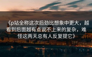 《p站全称这次后劲比想象中更大，越看到后面越有点说不上来的复杂，难怪这两天总有人反复提它》