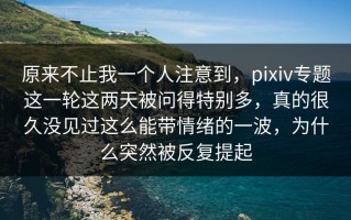 原来不止我一个人注意到，pixiv专题这一轮这两天被问得特别多，真的很久没见过这么能带情绪的一波，为什么突然被反复提起