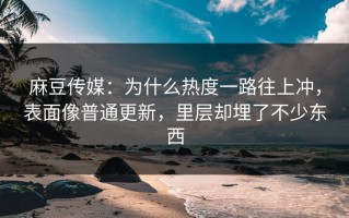 麻豆传媒：为什么热度一路往上冲，表面像普通更新，里层却埋了不少东西